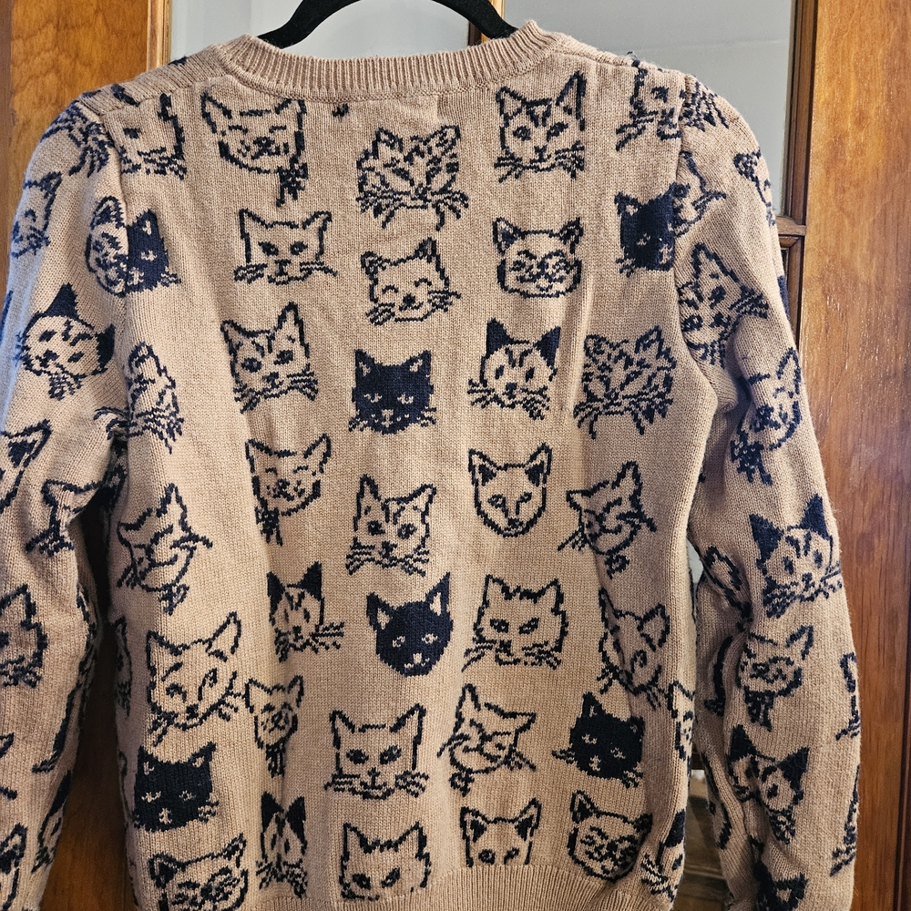 Boden Beige Sweater with Navy Cat Faces - Picture 3 of 4